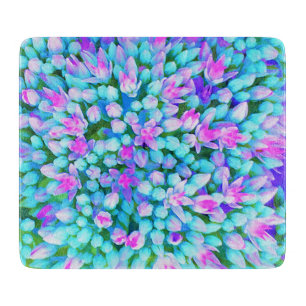 Blue and Hot Pink Succulent Sedum Flowers Detail Cutting Board