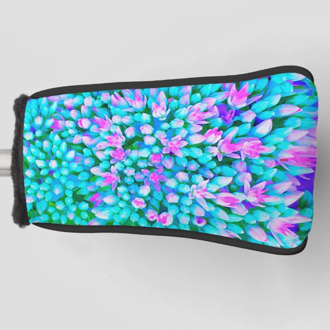 Blue and Hot Pink Succulent Sedum Flowers Detail Golf Head Cover (Front)
