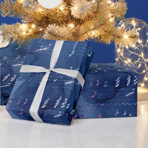 Blue and Iridescent Glitter Mermaid Letters Wrapping Paper