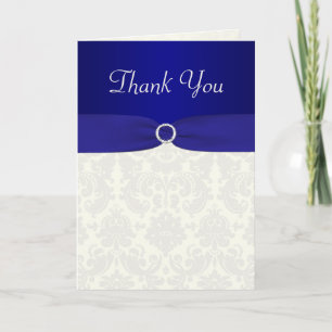 Blue and Ivory Damask Thank you Card