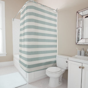 Blue and Ivory Stripes Farmhouse Bathroom Decor Shower Curtain