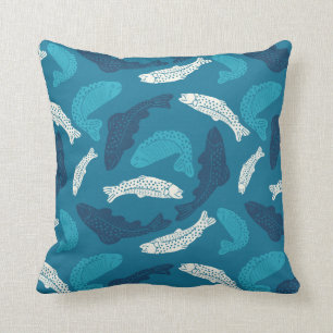 Blue and Ivory Trout, Fish Patterned Cushion