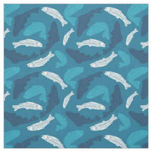 Blue and Ivory Trout, Fish Patterned Fabric