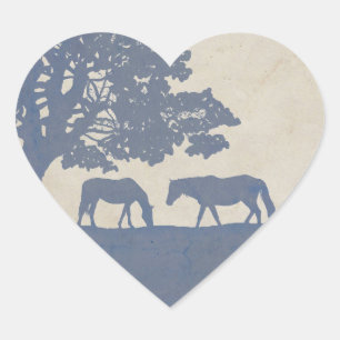 Blue and Ivory Vintage Horse Farm Wedding Heart Sticker