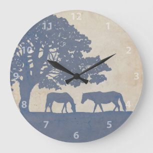 Blue and Ivory Vintage Horse Farm Wedding Large Clock