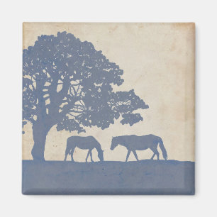 Blue and Ivory Vintage Horse Farm Wedding Magnet