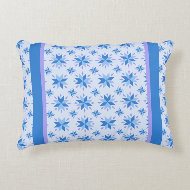 Blue And Lavender Star Quilt Pattern Decorative Cushion (Front)