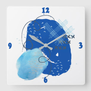 Blue and Light Blue North Abstract Square Wall Clock
