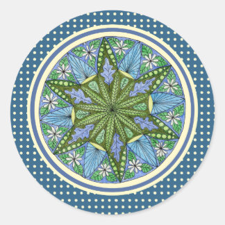 Blue and Light Green Medallion Classic Round Sticker