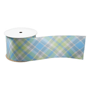 Blue and light green plaid ribbon satin ribbon