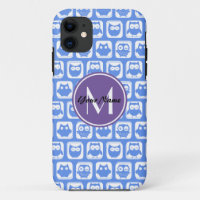 Blue and Lilac Owl Custom Monogram Personalised