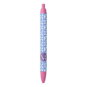 Blue and Lilac Owl Custom Monogram Personalised N1 Black Ink Pen