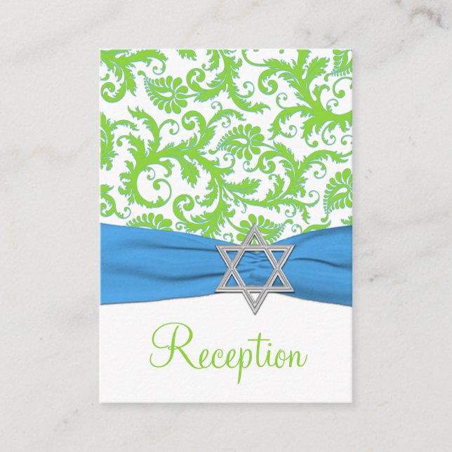 Blue and Lime Damask Bat Mitzvah Enclosure Card (Front)