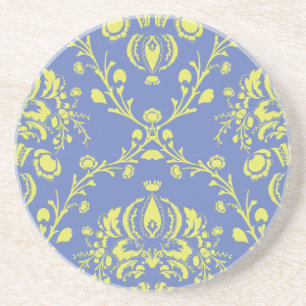 blue and lime green elegant damask coaster