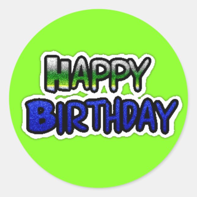 Blue and Lime Green Happy Birthday Stickers (Front)