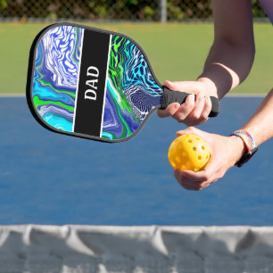 Blue and Lime Green Marble Pour Painting Effect Pickleball Paddle