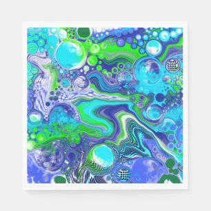 Blue and Lime Green Marble Swirls Birthday Party Napkin