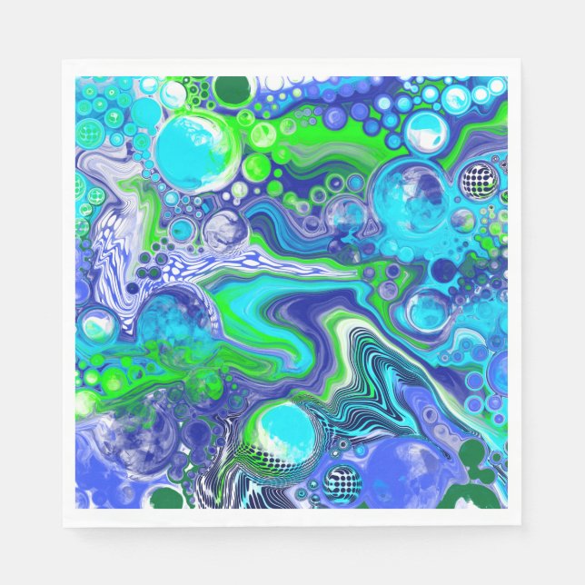 Blue and Lime Green Marble Swirls Birthday Party  Napkin (Front)