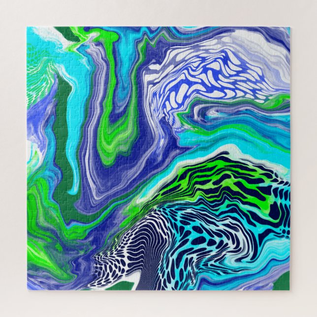 Blue and Lime Green Marble Swirls  Jigsaw Puzzle (Vertical)