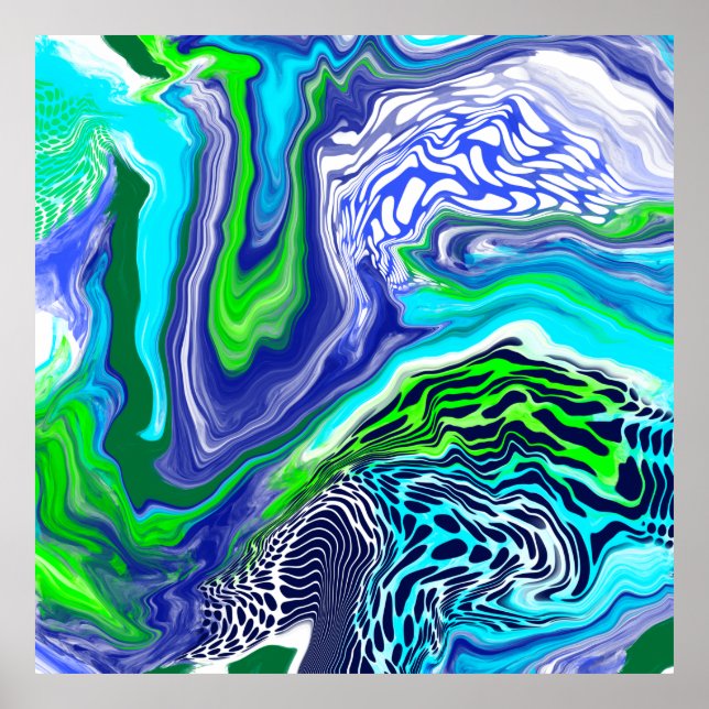 Blue and Lime Green Marble Swirls  Poster (Front)