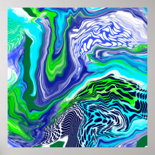 Blue and Lime Green Marble Swirls Poster