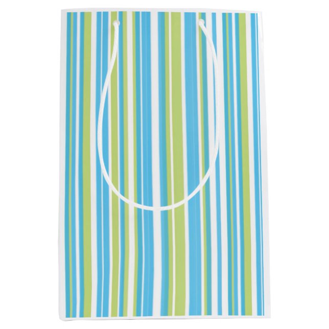 Blue and Lime Green Striped Medium Gift Bag (Front)