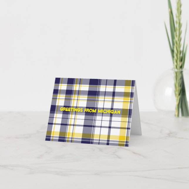 Blue and Maize Plaid Greeting Cards (blank inside) (Front)