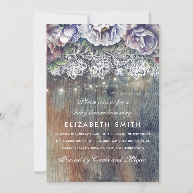 Blue and Maroon Rustic Floral Baby Shower Invitation (Front)