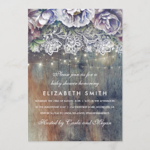 Blue and Maroon Rustic Floral Baby Shower Invitation