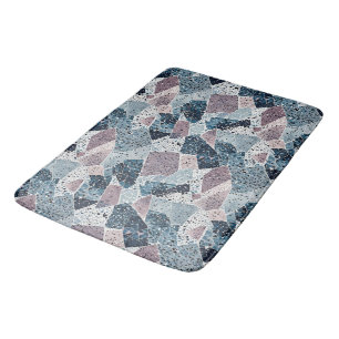 Blue and Mauve Abstract Terrazzo Design Bath Mat