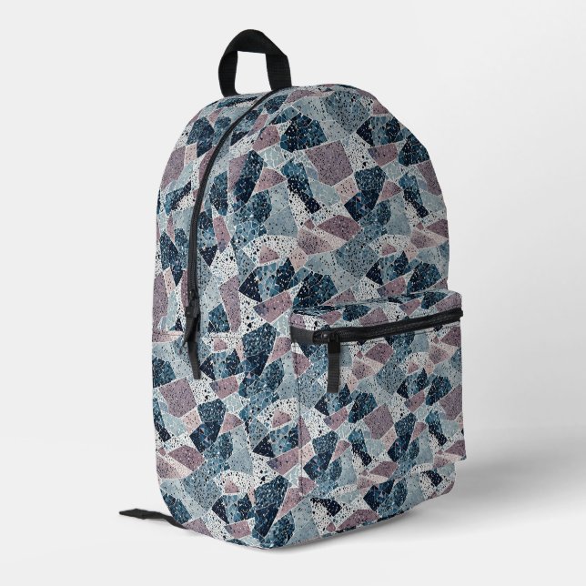 Blue and Mauve Abstract Terrazzo Design Printed Backpack (Back Corner Left)