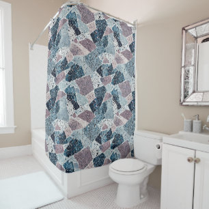 Blue and Mauve Abstract Terrazzo Design Shower Curtain