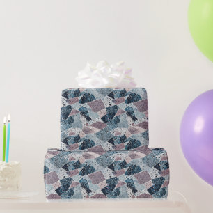 Blue and Mauve Abstract Terrazzo Design Wrapping Paper