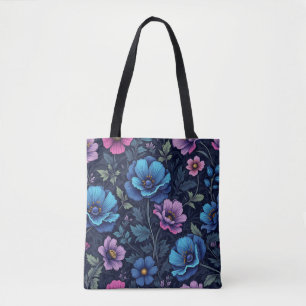 Blue and Mauve Floral Tote Bag