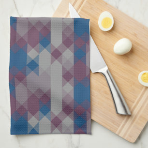 blue and mauve geometric pattern tea towel