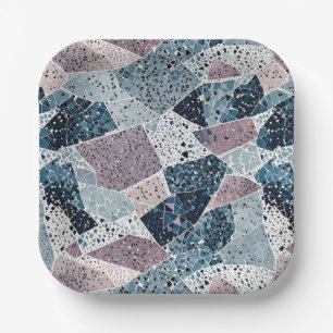 Blue and Mauve Terrazzo Abstract Design Paper Plate