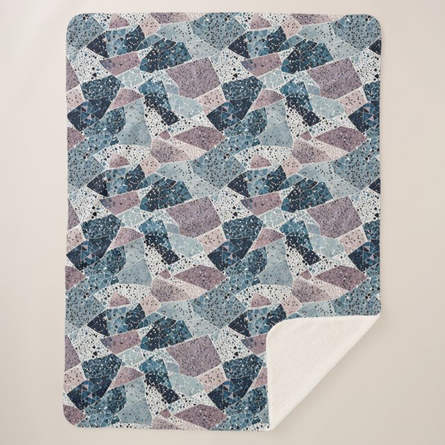 Blue and Mauve Terrazzo Abstract Design Sherpa Blanket (Front)