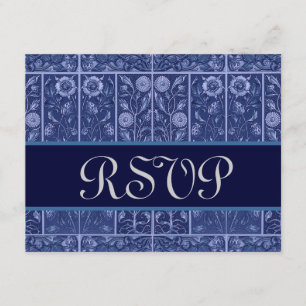 Blue and Midnight Vintage Flowers RSVP Wedding Card