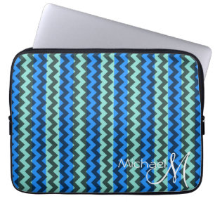 Blue and Mint Chevron Zigzag Custom Monogram Laptop Sleeve