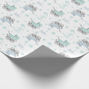 Blue and Mint Green Baby Buggy Wrapping Paper