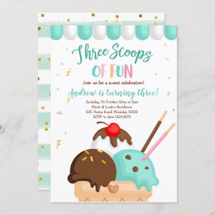 Blue and Mint Ice cream Three Scoops of Fun Invitation