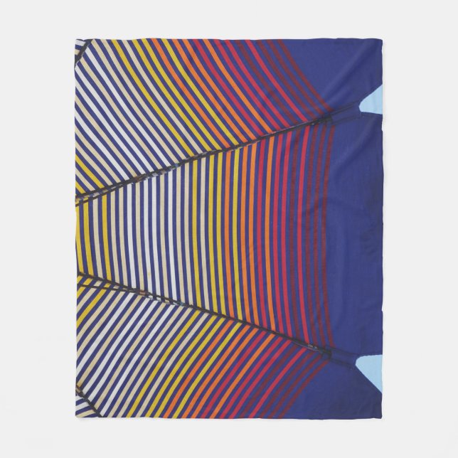 Blue and multicolored umbrella fleece blanket (Front)