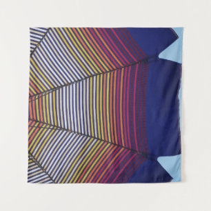 Blue and multicolored umbrella tapestry