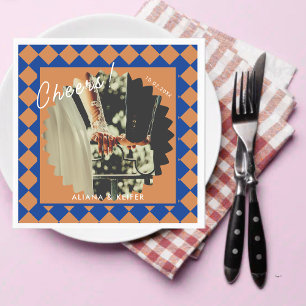 Blue and Mustard Retro Bold Fun Facts Wedding  Napkin