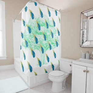 Blue and Muted-Yellow Rain Showers Shower Curtain