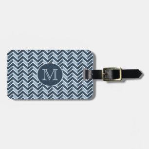 Blue and Navy Blue Chevron Pattern Monogram Luggage Tag