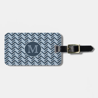 Blue and Navy Blue Chevron Pattern Monogram Luggage Tag