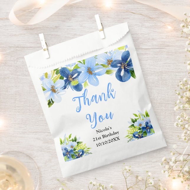 Blue and Navy Flowers Bridal Shower Thank You Favour Bag (Clipped)