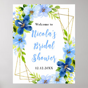 Blue and Navy Flowers Bridal Shower Welcome Poster