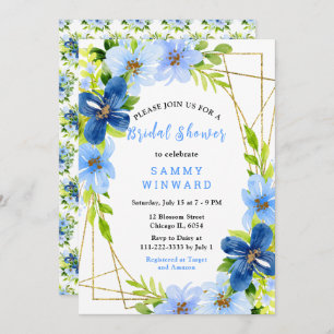 Blue and Navy Flowers with Foliage Bridal Shower Invitation